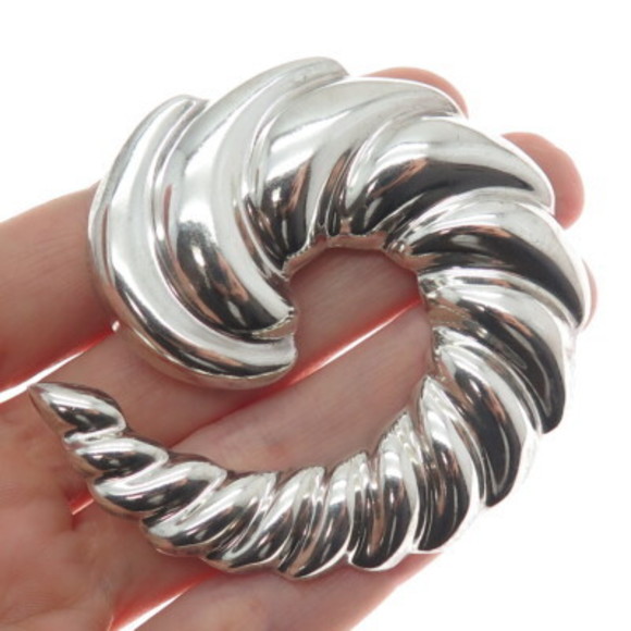 925 Sterling Silver Vintage Mexico Puffy Ribbed Spiral Pin...